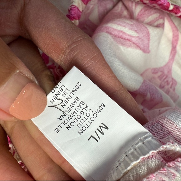 Pink Floral Cotton Linen Blend Resort Wear Boho  Pants Lightweight Size M/L - Picture 11 of 15